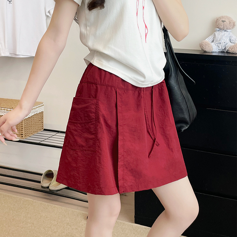 ネイビーブルーのカーゴキュロット女性の夏の 2025 新しいルーズワイドレッグ 5 点ミッドパンツカジュアル山本アイスシルクショーツ|undefined