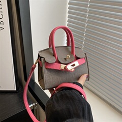 跨境外貿新款H家凱莉包歐美復古mini荔枝紋鉑金包單肩斜挎包