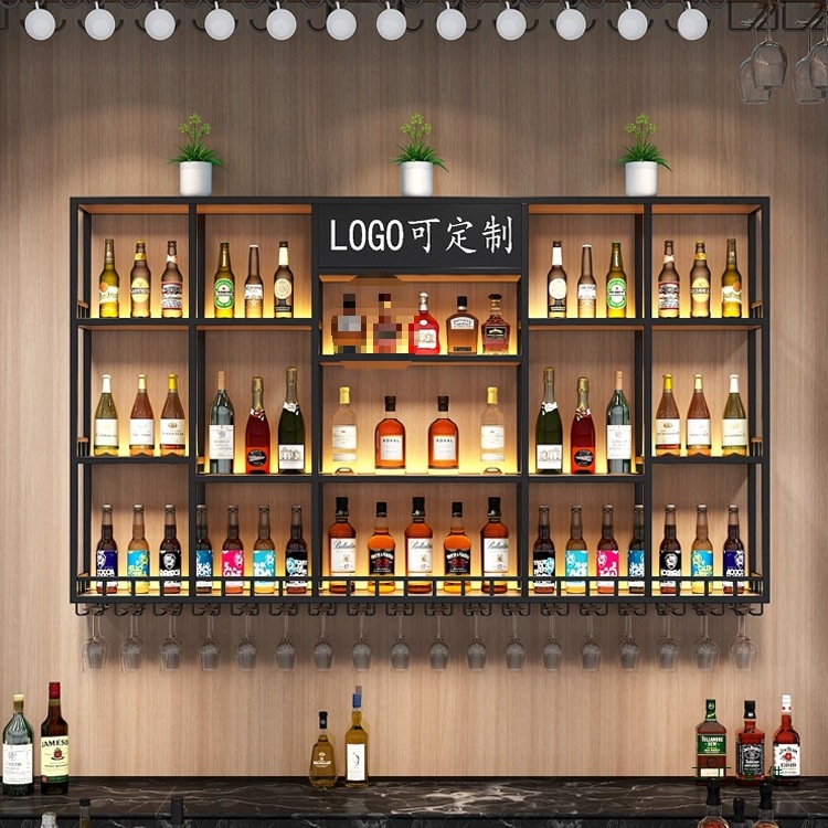 Shop Wall-Mounted Wine Rack Simple Bar Wall-Mounted Wine Cabinet Display Cabinet Iron Luminous Wine Rack Storage Rack Custom-Made