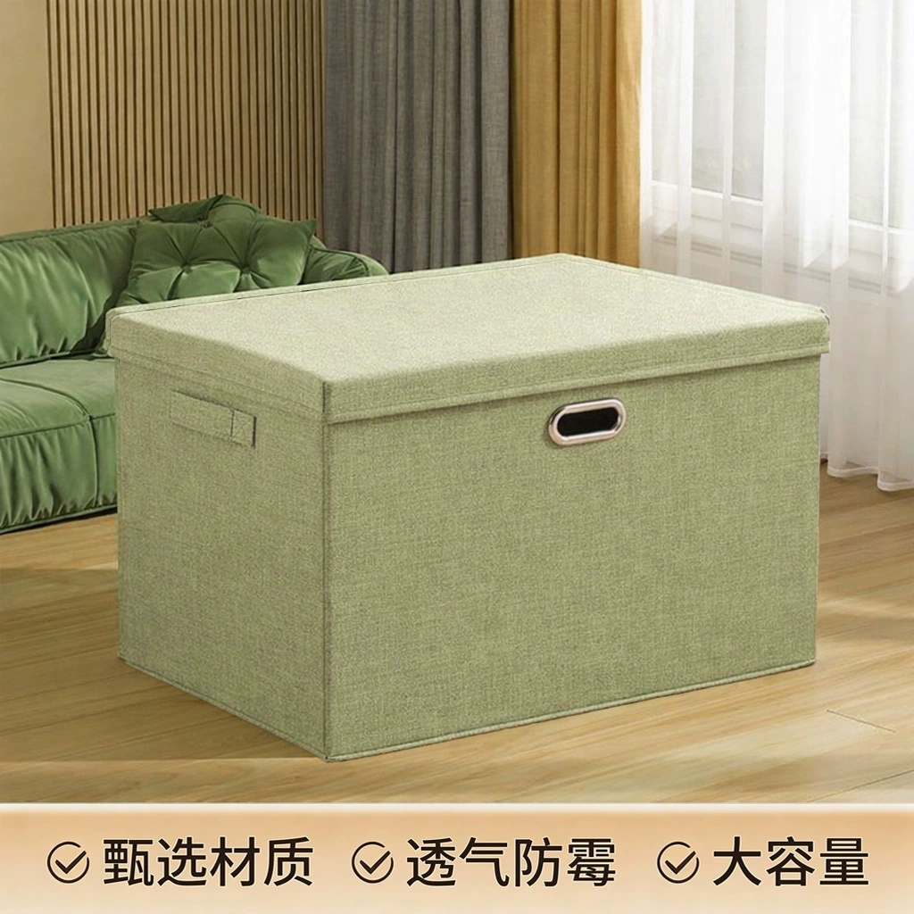 Foldable Storage Box, Cotton-Linen Fabric with Metal Frame, Top-and-Bottom Lid, Multiple Sizes