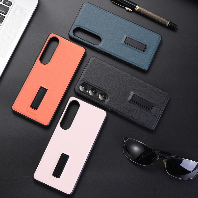For Sony xperia1VI Mobile Phone Case 10IV Simple Business Leather Pattern Integrated Bracket 5III Anti-drop Case