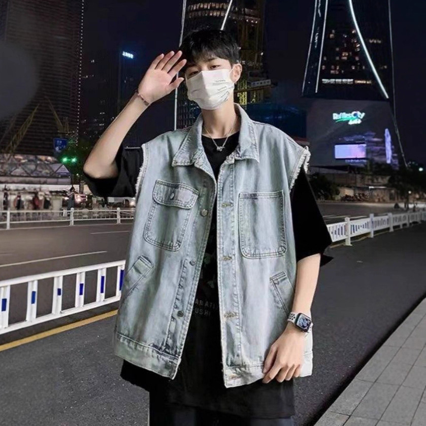 外贸男士秋季水洗无袖工装马甲情侣韩版休闲宽松夹克坎肩上衣外套