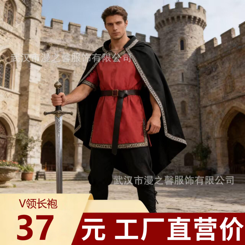 New Halloween In-Stock Wish Short-Sleeve V-Neck Cos Roman Gladiator Costume Medieval Knight Outfit