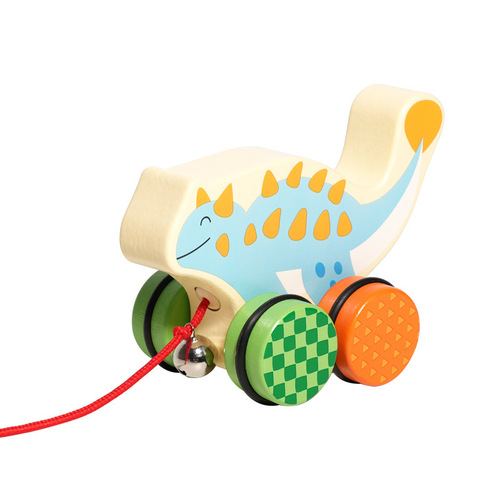 Wooden cartoon dinosaur animal push tractor pull cord pull cord baby 1-2-3 years old walker educational toy