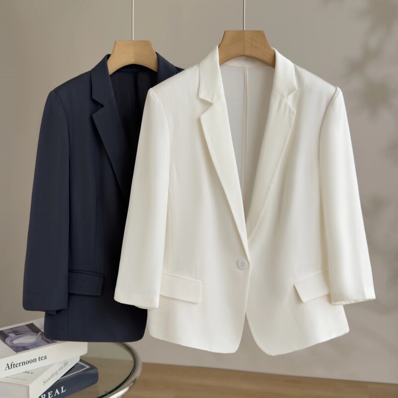 Giad* Style Three-Quarter Sleeve Thin Acetate Blazer for Women, Summer Short Commuter-Style Textured Blazer Top Giad* Style Three-Quarter Sleeve Thin Acetate Blazer for Women, Summer Short Commuter-Style Textured Blazer Top