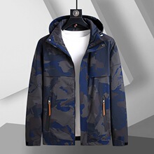 胖子哥2025春秋季迷彩夹克外套加肥加大码立领连帽风衣时尚潮男士