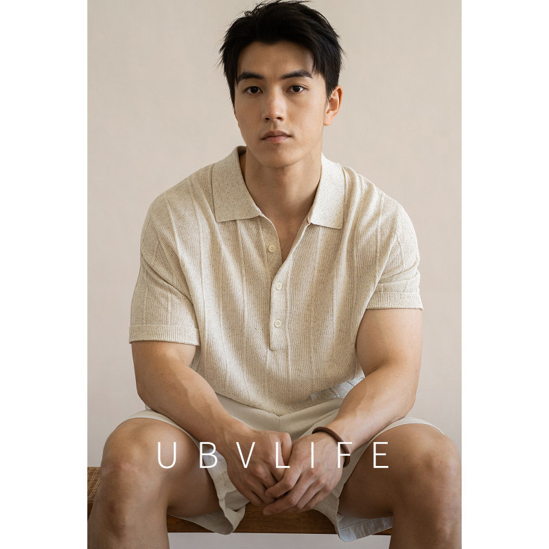 Old Money Style Zero-Restriction Lyocell Unbuttoned V-Neck Polo Shirt Men's 2026 Summer Waffle Mesh Knit Short-Sleeve T-Shirt