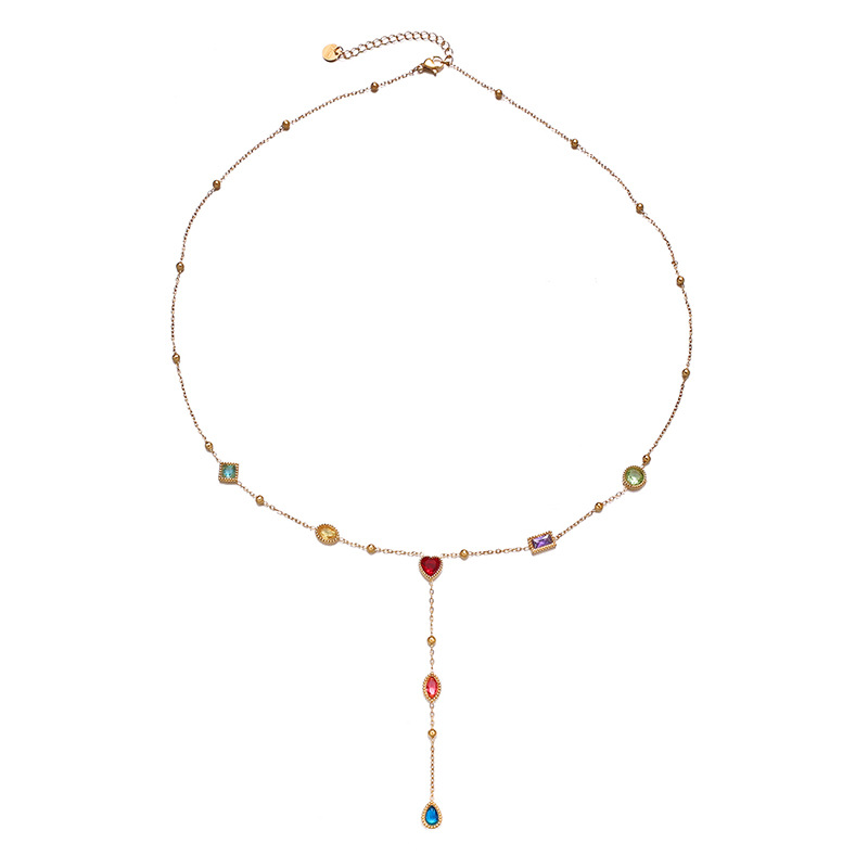 TENA estilo francés retro acero inoxidable amor gota de diseño de collar de zircon no desvanecer collar de bordilla al por mayor image 6