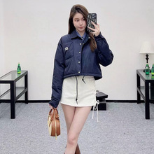 mm翻领棉服外套立体字母女25秋冬9月新品下摆抽绳短款棉服外套