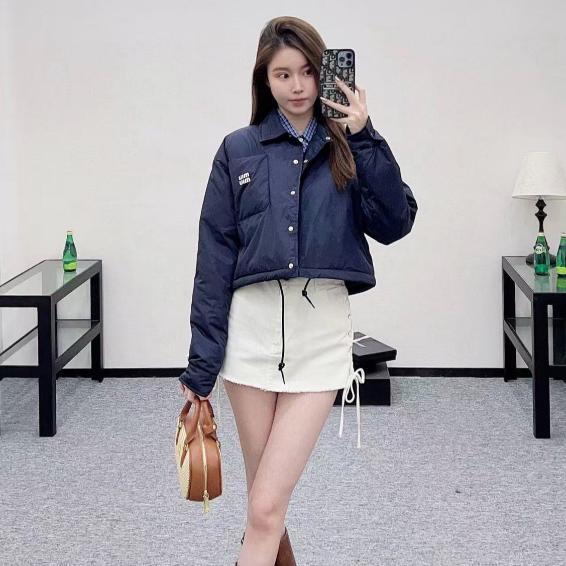 mm翻领棉服外套立体字母女25秋冬9月新品下摆抽绳短款棉服外套