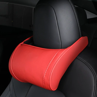 Leather Neck Pillow Memory – Headrest - applicable-to-tesla-no-red-single