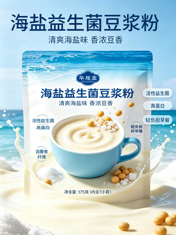 Sea Salt Probiotic Soy Milk Powder 175g Sugar-Free Instant Drink Mix 7 Single-Serve Sachets key features
