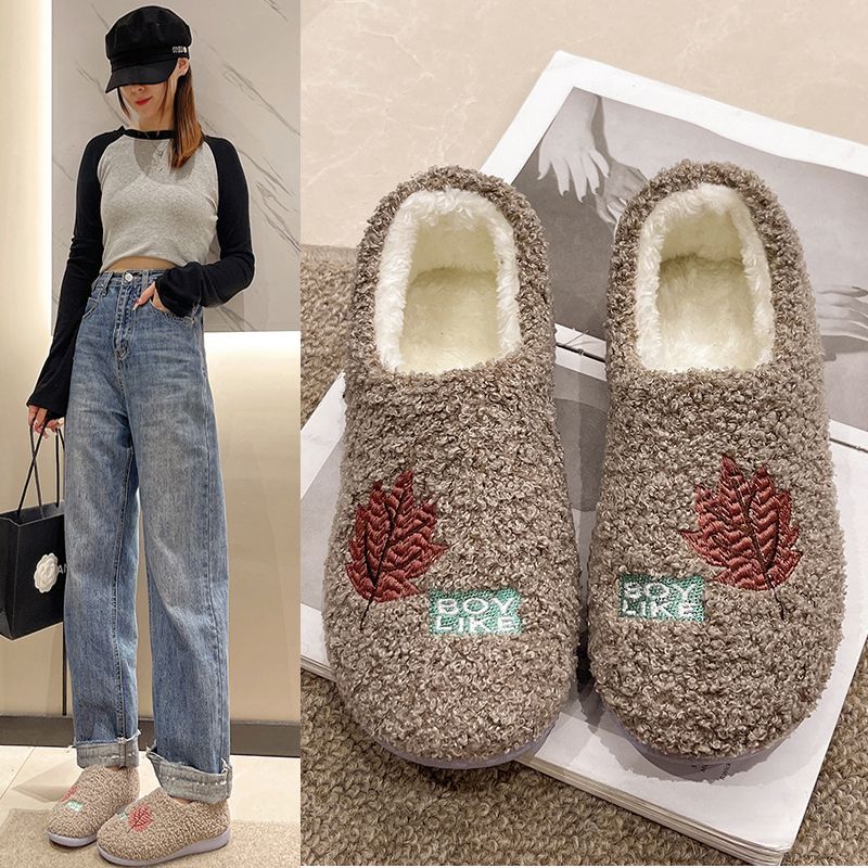 冬季棉鞋保暖舒适毛毛鞋一脚蹬软底居家棉拖鞋老北京布鞋妈妈鞋女