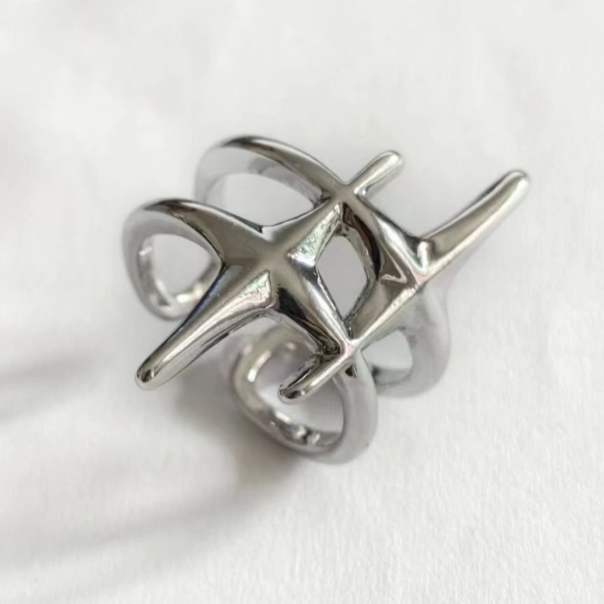 Cross Border Cross Mang Star Ring Metal Cold Wind Women's Niche Design Personalized Index Finger Ring High-grade Jewelry