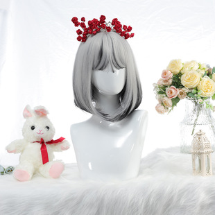 12 inch women's fashion bobo headband air bangs natural fluffy straight hair headgear suitable for daily wear