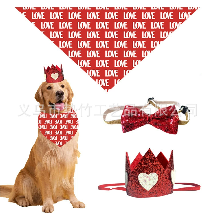 Новый шарф для собак на День Святого Валентина, полотенце для вертел, шляпа с короной, кошка, собака, треугольное полотенце, День Святого Валентина, платье для домашних животных