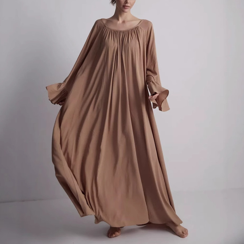 Cross-Border European and American Early Autumn High-End French Style Lazy Robe Women's Home Wear Solid Color Loose Dress Set for Women