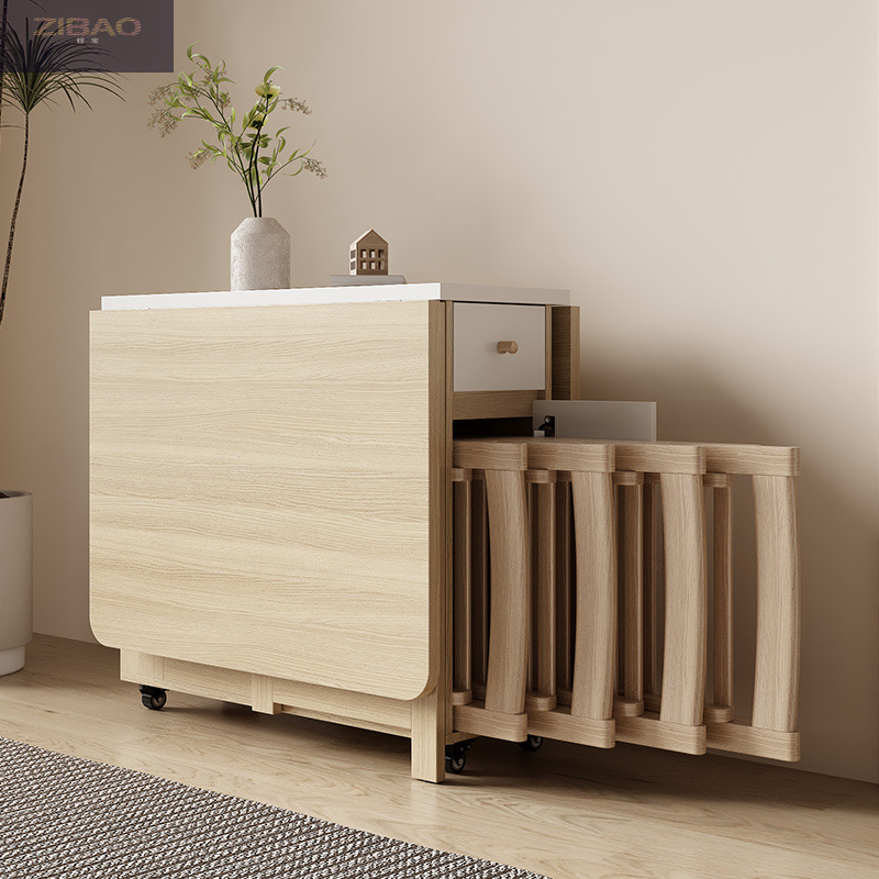 Mesa de comedor de aire de crema plegable y móvil simple para casa pequeña combinación de mesa multifuncional de mesa de comedor