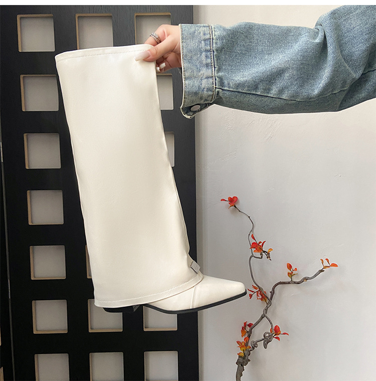 Boot nữ cổ cao mũi nhọn gót dày phong cách phương Tây — Lớp lót nhung đen chi tiết 21