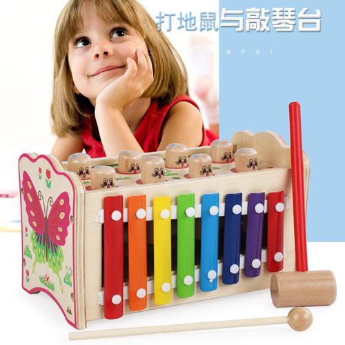 Baby whack-a-mole children's educational early education two-in-one animal eight-tone piano parent-child game wooden toy