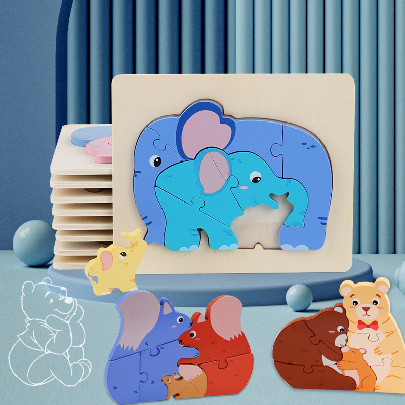 Amazon niños madera puzzle tridimensional pares de animales padres-hijos cognitivos juguetes de educación temprana personalizados