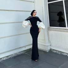 亚马逊2025欧美跨境新款重工时尚优雅华丽泡泡袖钉钻绷带长连衣裙