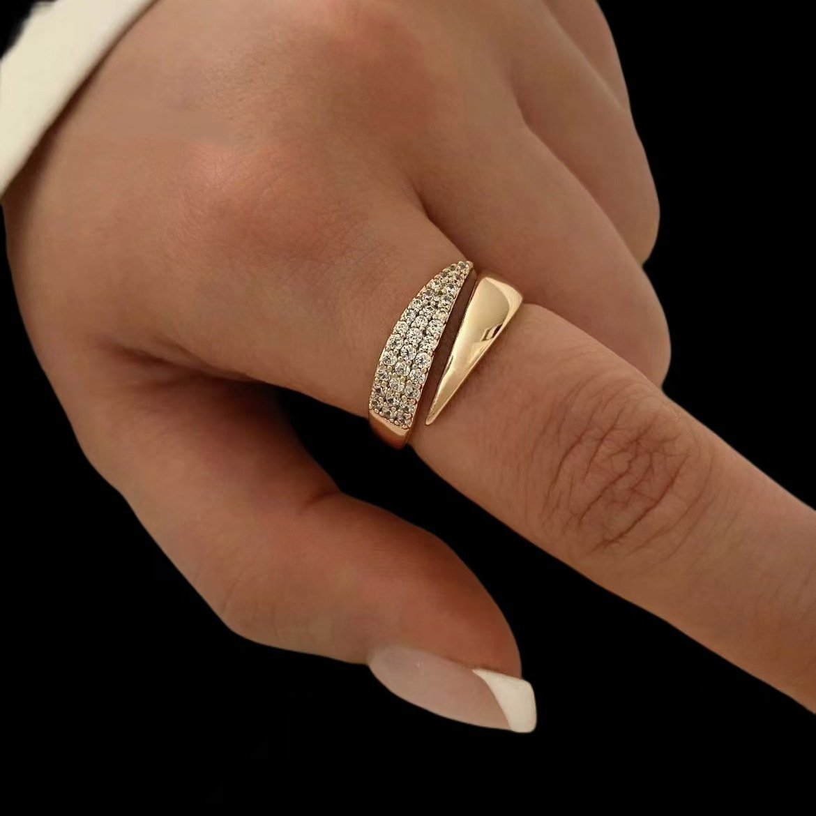European and American Cross-Border Alloy Geometric Full Diamond Ring Opening Adjustable Ring Personalized Cold Style Ring