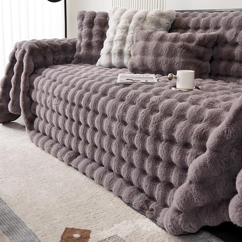 Nuevo conejo en línea cojín de sofá de peluche invierno engrosado anti-deslizante cojín de sofá cubierta de sofá cubierta de piel al por mayor