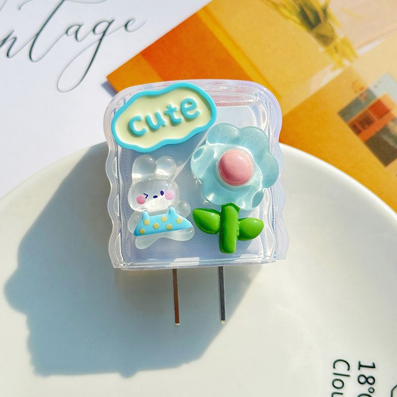 충전 헤드 보호 커버 - Apple 고속 충전 20w에 적합한 [플라워 블루 크리스탈 래빗]