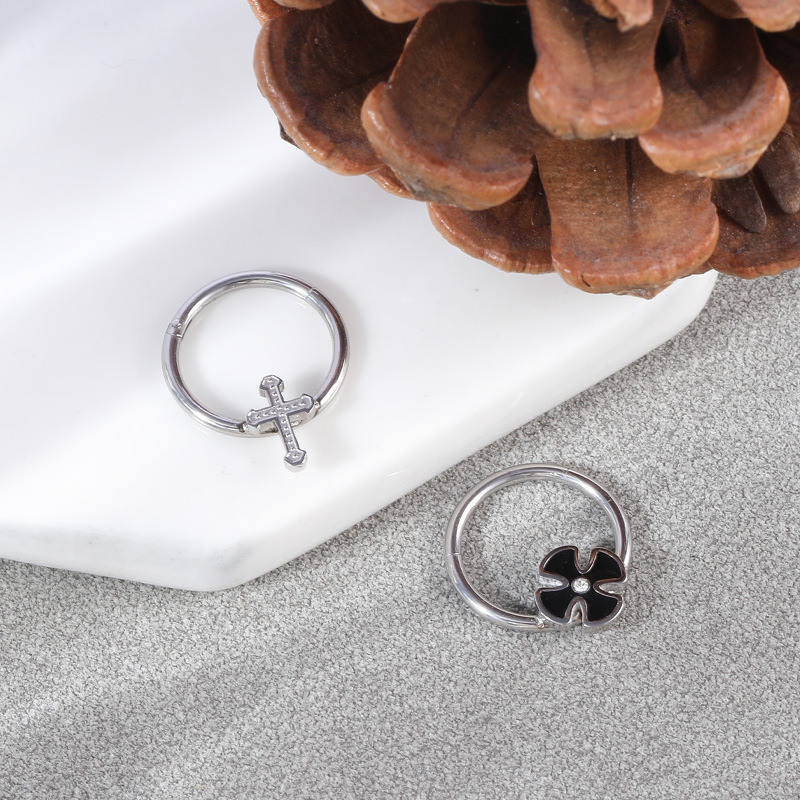 Spring 2023 Stainless Steel Diamond Nose Ring Dark Cross Gothic Zircon Nose Stud for Women detail image 4