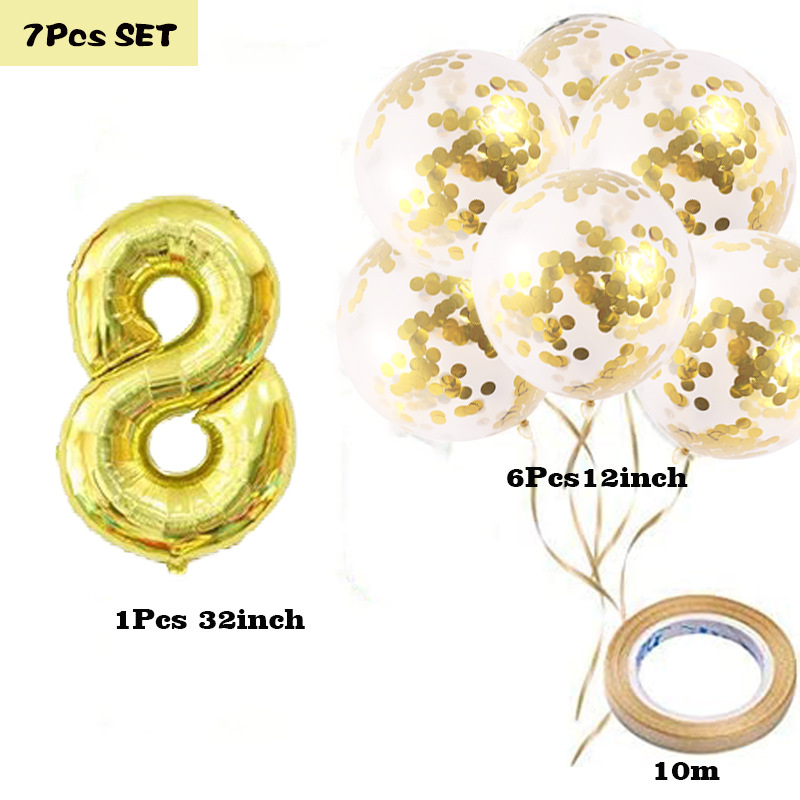 Globo de lentejuelas de confeti de 12 pulgadas Globo digital de papel de aluminio de 32 pulgadas Oro 0123456789 decoración de la fiesta de cumpleaños