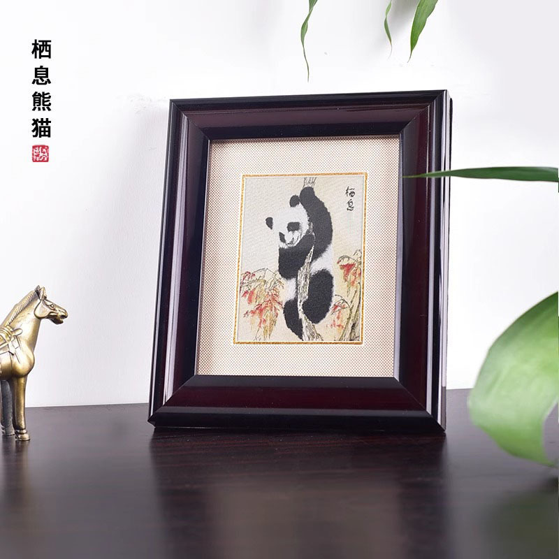 织锦工艺品熊猫框画摆件成都新中式客厅书房装饰出国送老外礼物|undefined