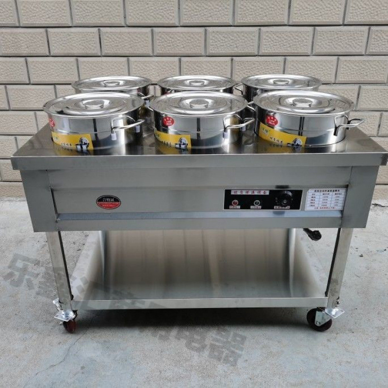 acero inoxidable aislamiento térmico carro de gachas de calentamiento eléctrico móvil comercial calentador de sopa caliente mesa de gachas de aislamiento térmico