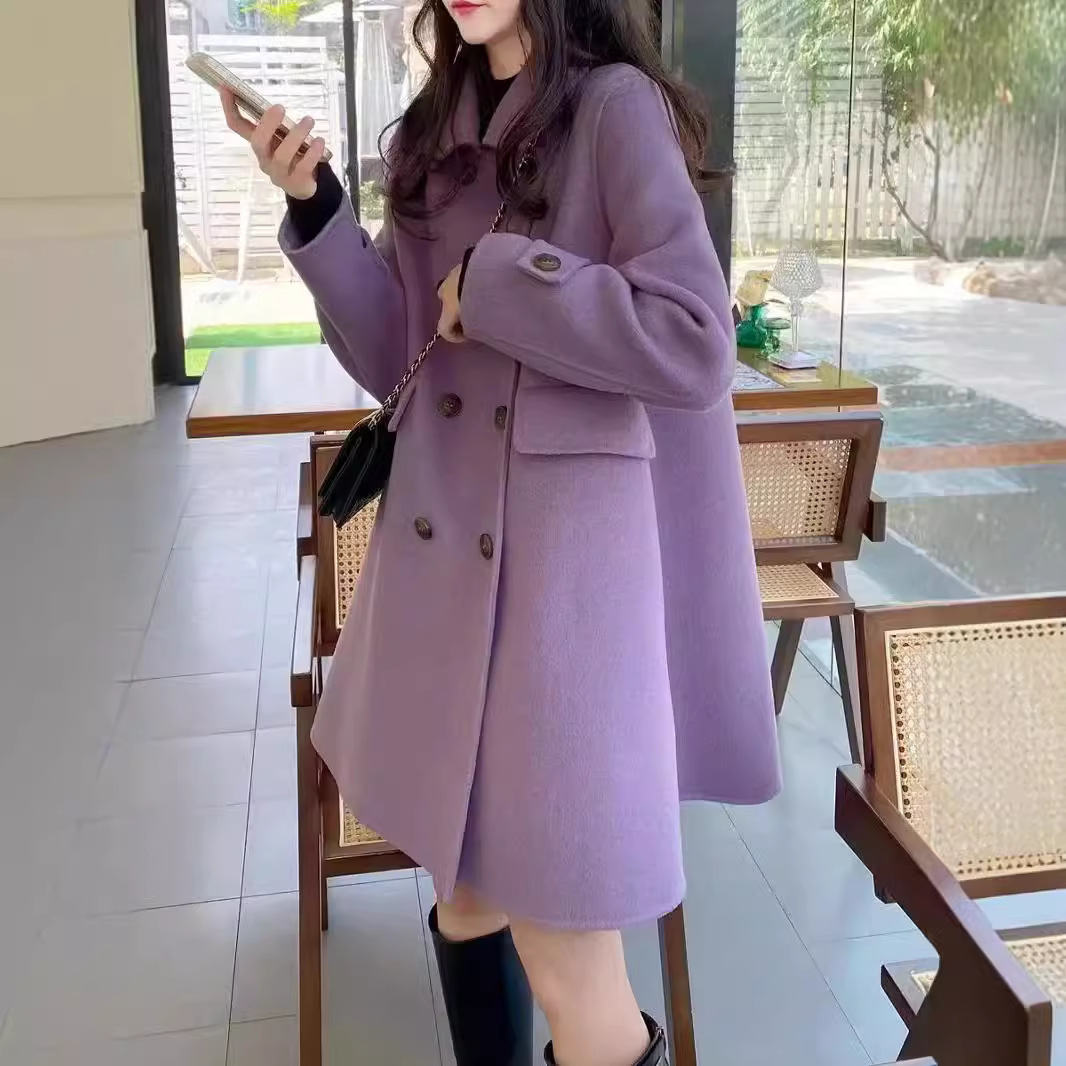 Woolen Outwear Women's Autumn and Winter New Mid-Length Classy Doll Collar Small Korean Style Loose Woolen Outwear