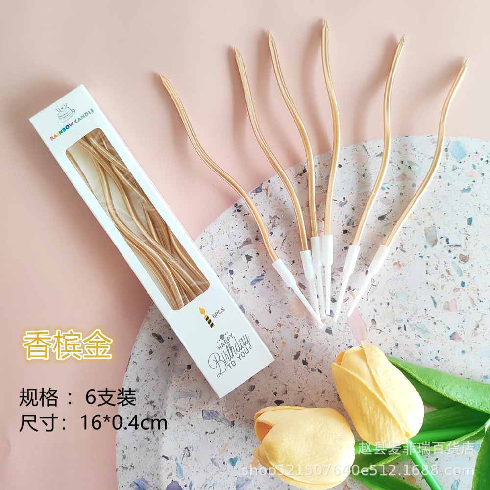 Venta al por mayor de velas de cumpleaños curvas de moda, velas en espiral para hornear pasteles y postres, suministro de fábrica con envío gratuito