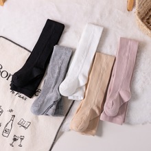 跨境全涤女童连裤袜春秋薄款侧边麻花光板连裤袜宝宝儿童打底裤袜