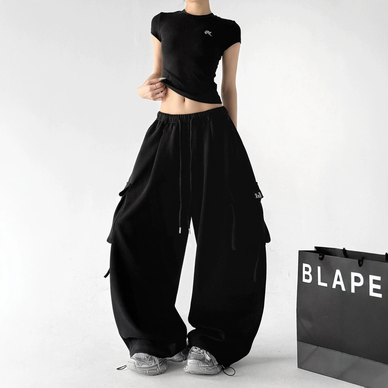 Huamian Casual Sports Women's Spring/Autumn 2027 New High-Waisted Loose Straight-Leg Jogger Pants American Style Cargo Pants for Dancing Huamian Casual Sports Women's Spring/Autumn 2027 New High-Waisted Loose Straight-Leg Jogger Pants American Style Cargo Pants for Dancing