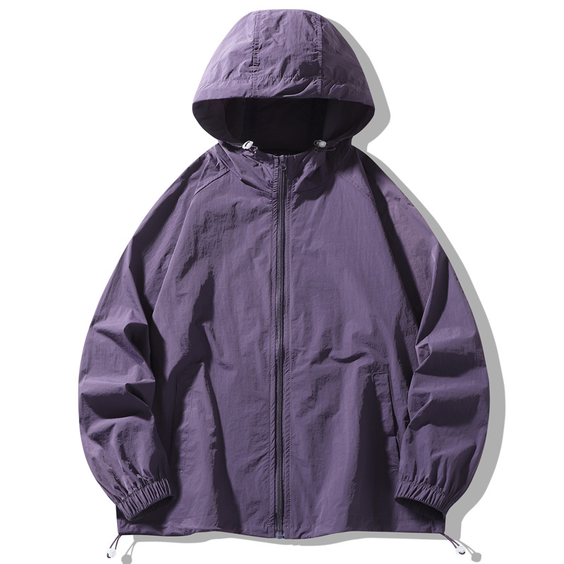Tejido de nylon impermeable, ligero y anti-UV, ropa de piel de pareja, ropa de protección solar con capuzas al aire libre de color sólido