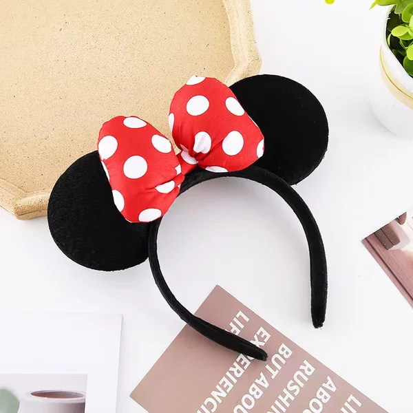 Red Polo Dot Oversized Bow Headband Mickey Mouse Minnie Headband Cute Photo Show Face Small Amusement Park Hair Accessories