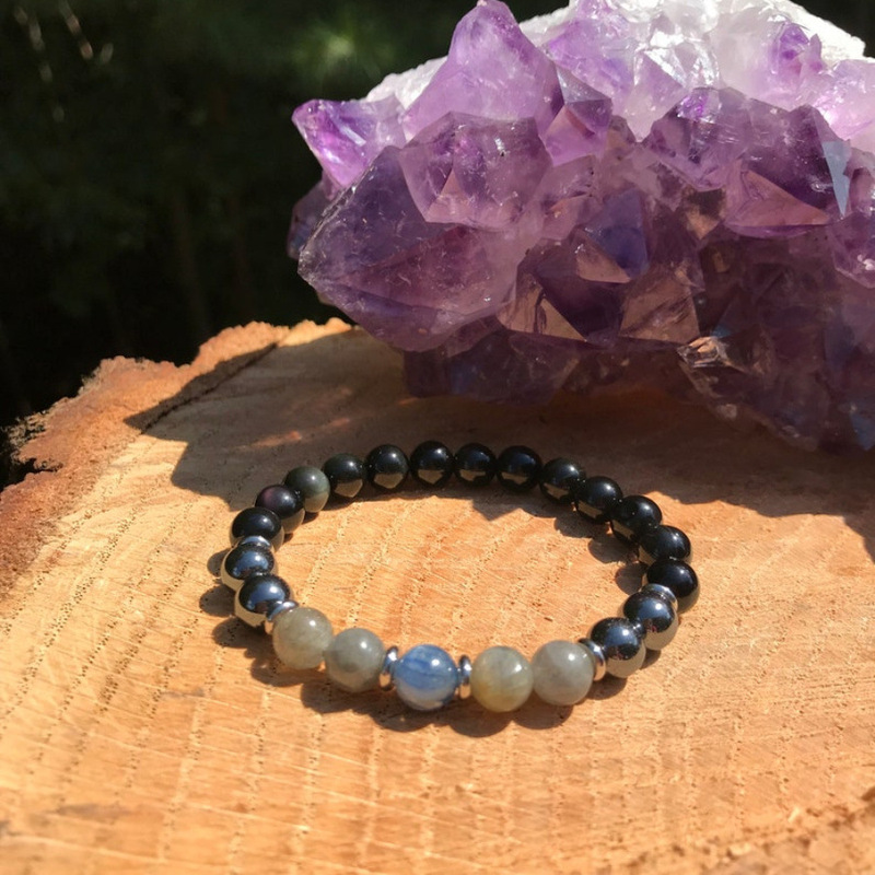 Blue Crystal Hematite Labradorite Black Tourmaline Bracelet 8mm Beads Gemstone Glitter Stone Jade Crystal