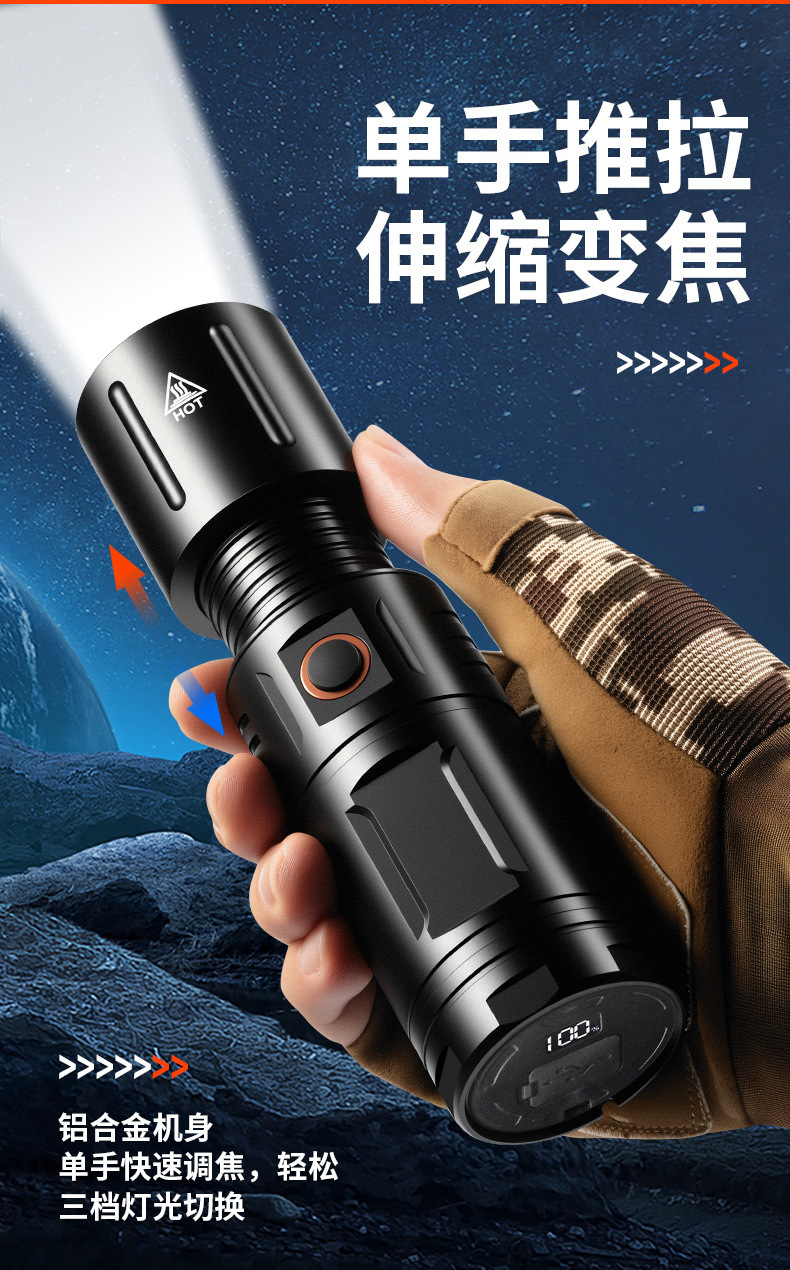 Cross-border ultra-bright flashlight, strong light laser beam, emergency rechargeable portable self-defense fixed-focus white laser flashlight