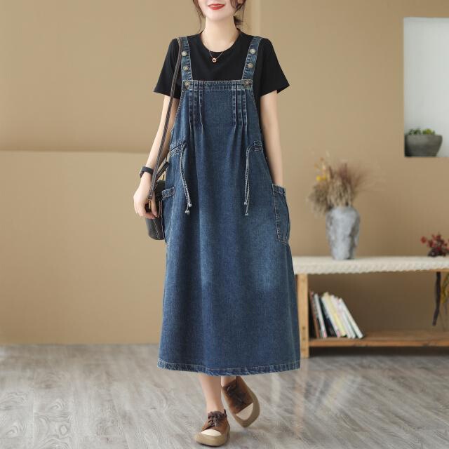 100kg Plus Size Women's Denim Skirt Women's Tops Suspender Skirt Sleeveless Dress Mid-Length Suspender Skirt Women