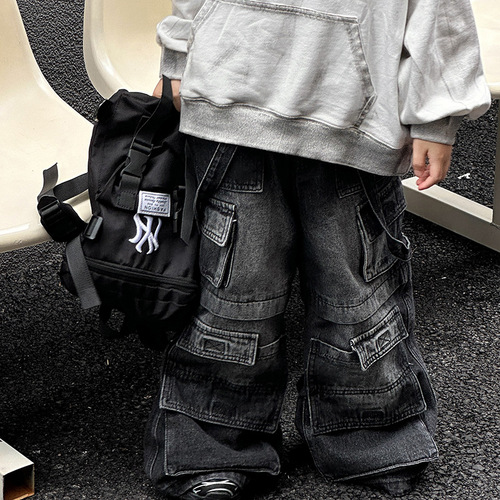 Boys' Han Style Trendy Denim Jeans 2025 Autumn New Children's Fashion Loose Pants for Young Children Spring and Autumn Long Pants