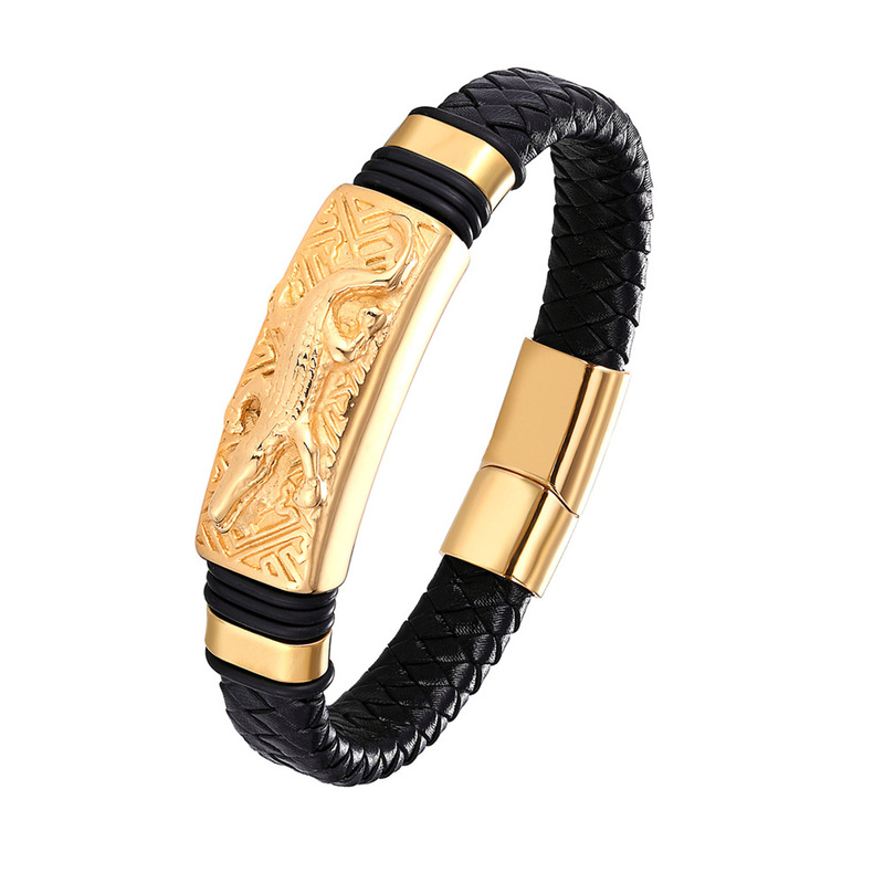 Simple punk men's bracelet hand-woven leather bracelet stainless steel popular jewelry punk bracelet factory wholesale