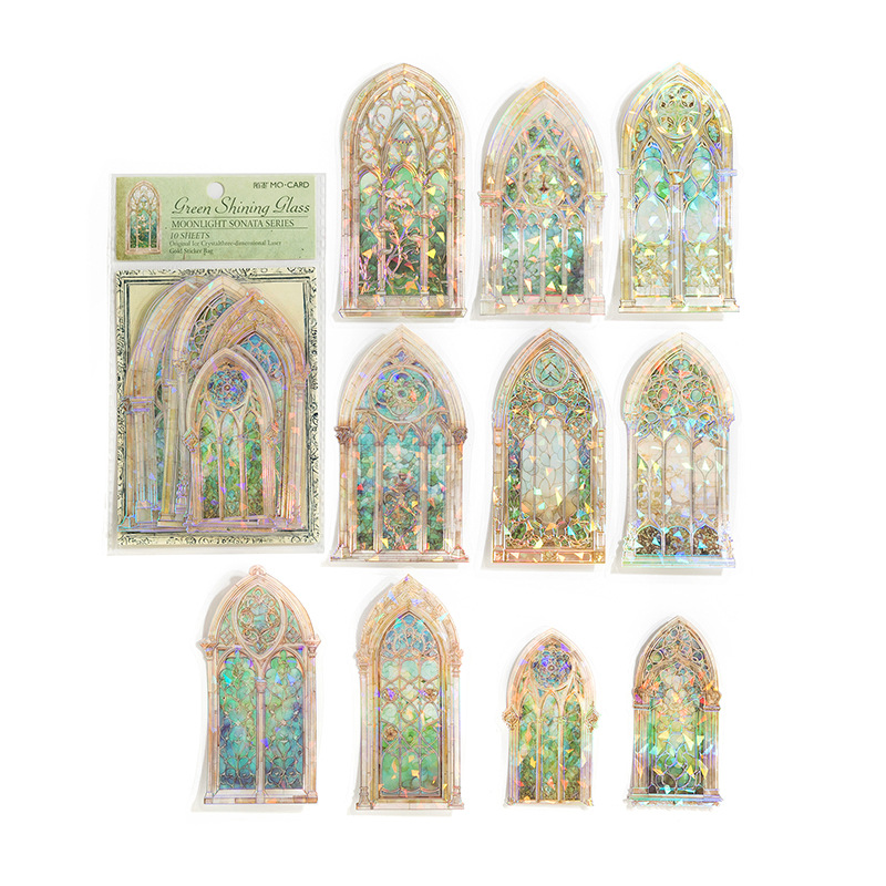 Mo Paquete de pegatinas para mascotas Moonlight Sonata serie láser tridimensional mano de oro cuenta DIY pegatinas decorativas 10 unidades 6 modelos