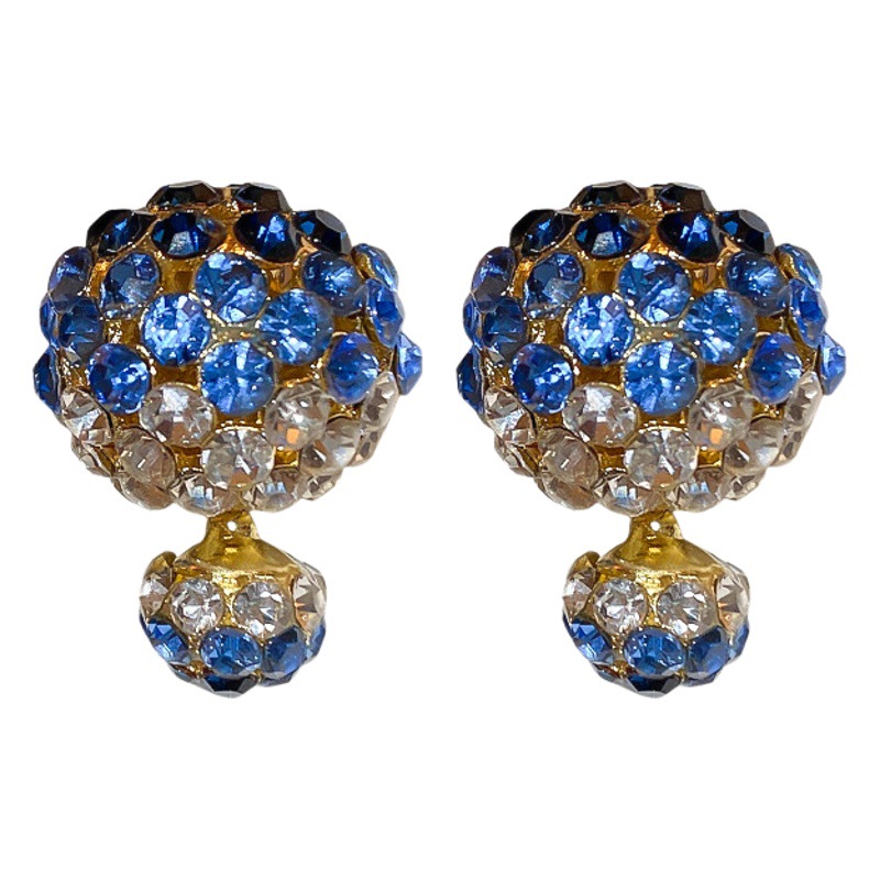 Aguja de plata incrustado en diamantes redondo delantero y trasero de dos orejas Corea del Sur Luz de lujo de alto grado pendientes de moda de nicho para mujeres