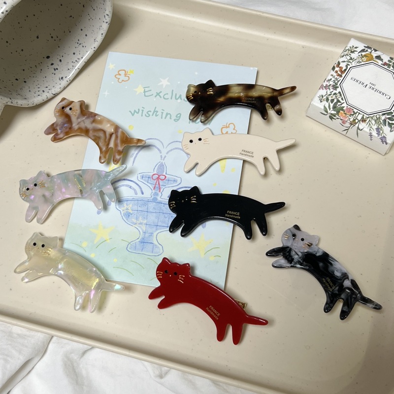 新款韩版短腿猫咪金标炫彩小猫百搭侧夹猫咪刘海发夹卡通猫猫边夹|undefined