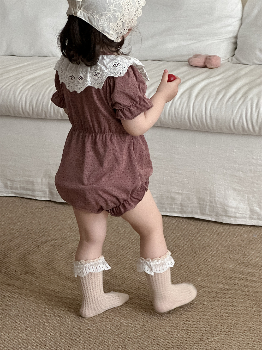 Bebé de manga corta triángulo trepando verano delgado 2025 ropa de verano para bebés ropa para niños coreanos cuello de encaje de bebé con hebilla abierta image 5