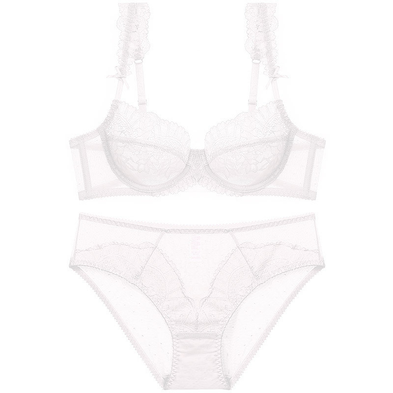 Procesamiento personalizado ultrafino sexy traje de sujetador de encaje transparente transpirable, ligero y cómodo sujetador de ropa interior con anillo de acero