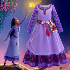 Star Wish Cosplay Costume Asha Princess Dress Girls' Long Sleeve Dress Party Dress Children Cosplay Costume
